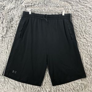 Under Armour Shorts UA Mens Large Drawstring Waist Pockets Black Athletic 🎃